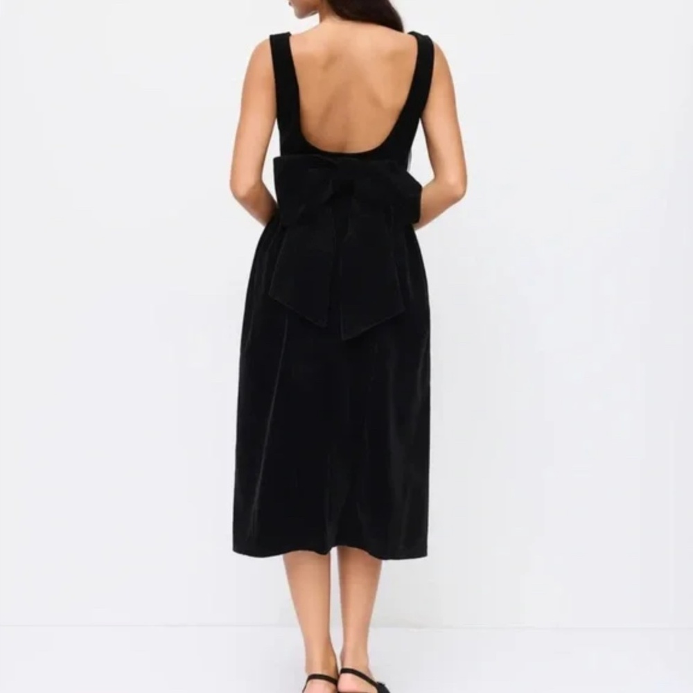 NWT Cider Black Velvet Boat Neck Open Back Bowknot Dress - Picture 2 of 3